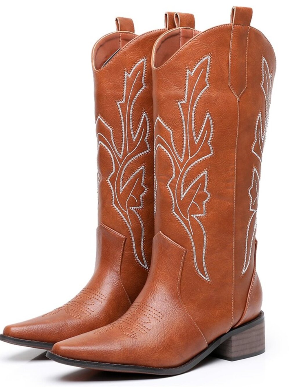 Cowboy Boots for Women - Chunky Block Heel Mid-calf Pointed Toe Cowgirl